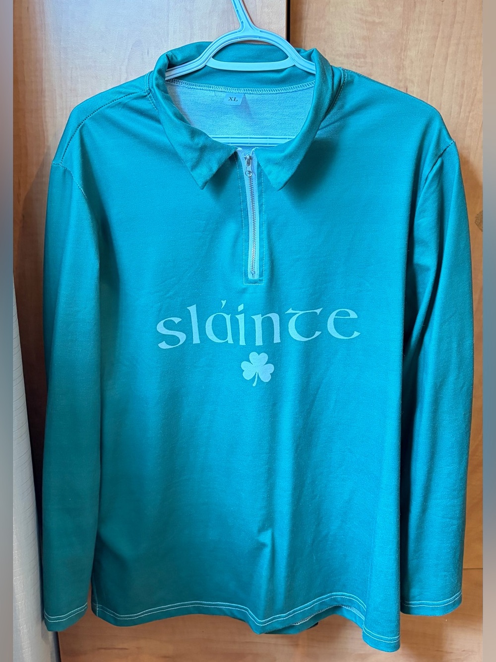 Sláinte Man Long-Sleeve Zip Polo - green